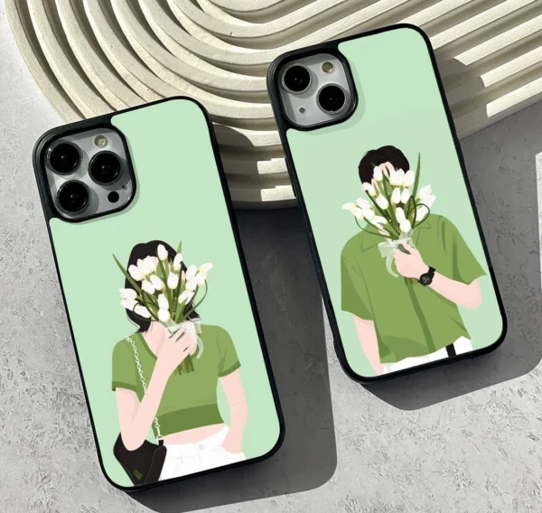 Green Couple with Flower Case