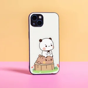 alt="Cute Panda & Bear Cartoon Phone Case – Stylish Kawaii Protective Cover"